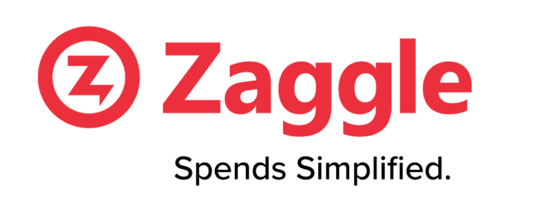 Red and white Zaggle logo. Spends Simplified.